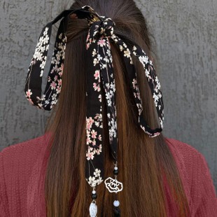 Стрічка для волосся у китайському стилі "Перше цвітіння сакури" Чорна